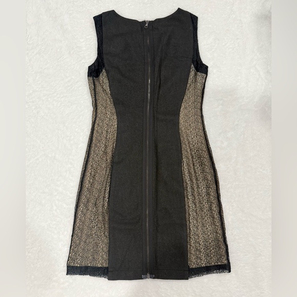 Rag & Bone Black and Tan Sleeveless Embroidered Lace Colorblock Dress - Picture 2 of 6